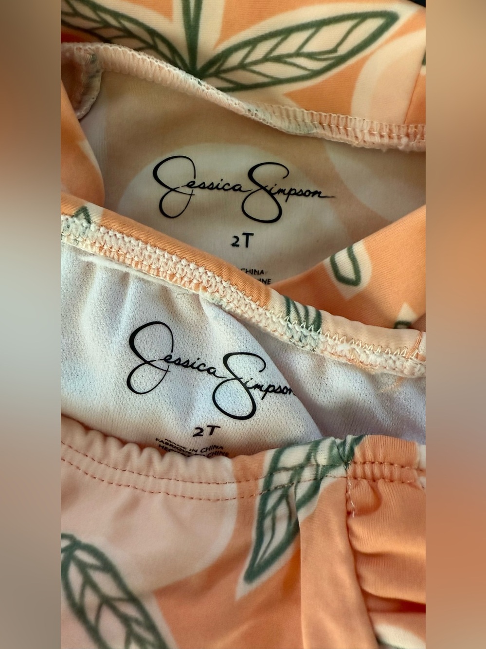 Jessica Simpson Peach Floral Long-Sleeve Rashguard Two-Piece Swim Set - Picture 5 of 6